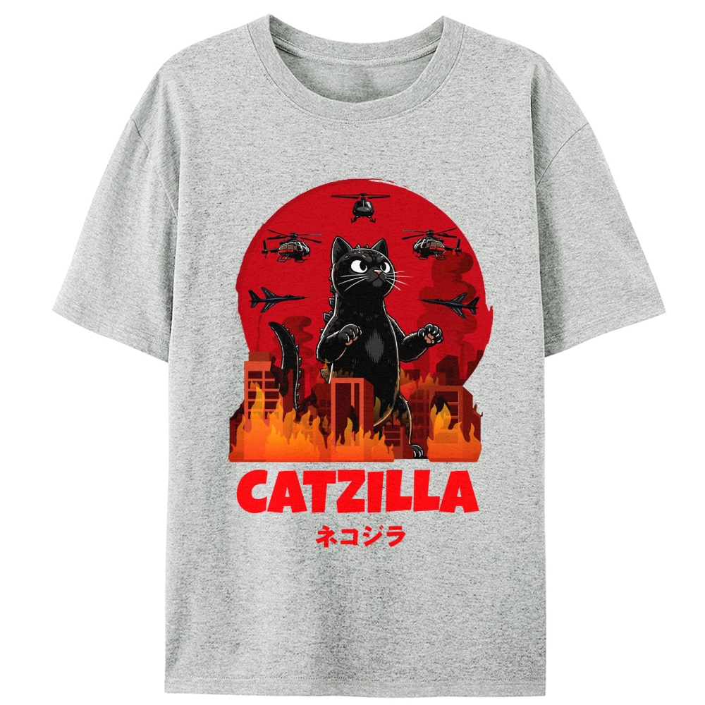 Catzilla Godzilla Parody Retro Designed for Women - Slim Fit Cotton Tee