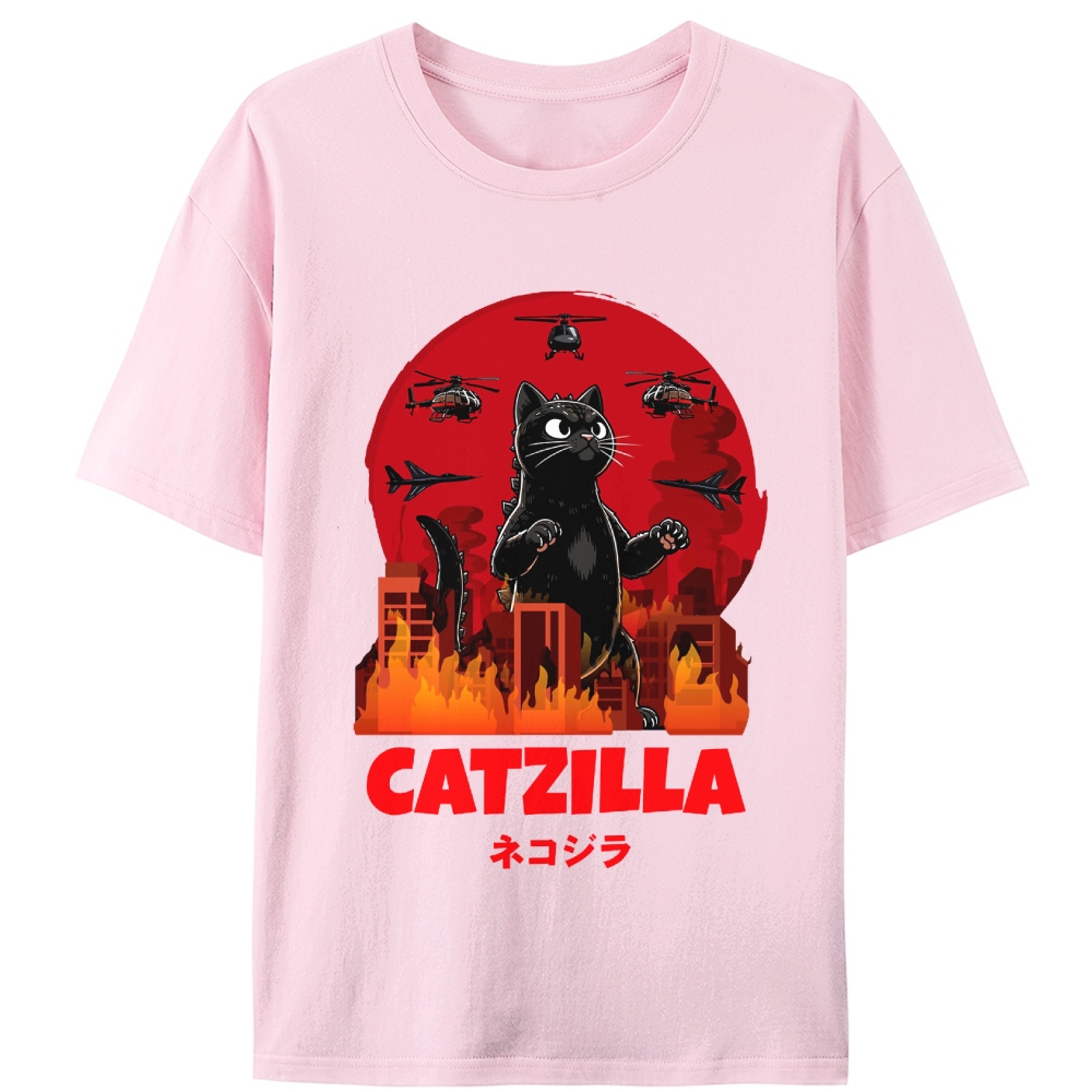 Catzilla Godzilla Parody Retro Designed for Women - Slim Fit Cotton Tee