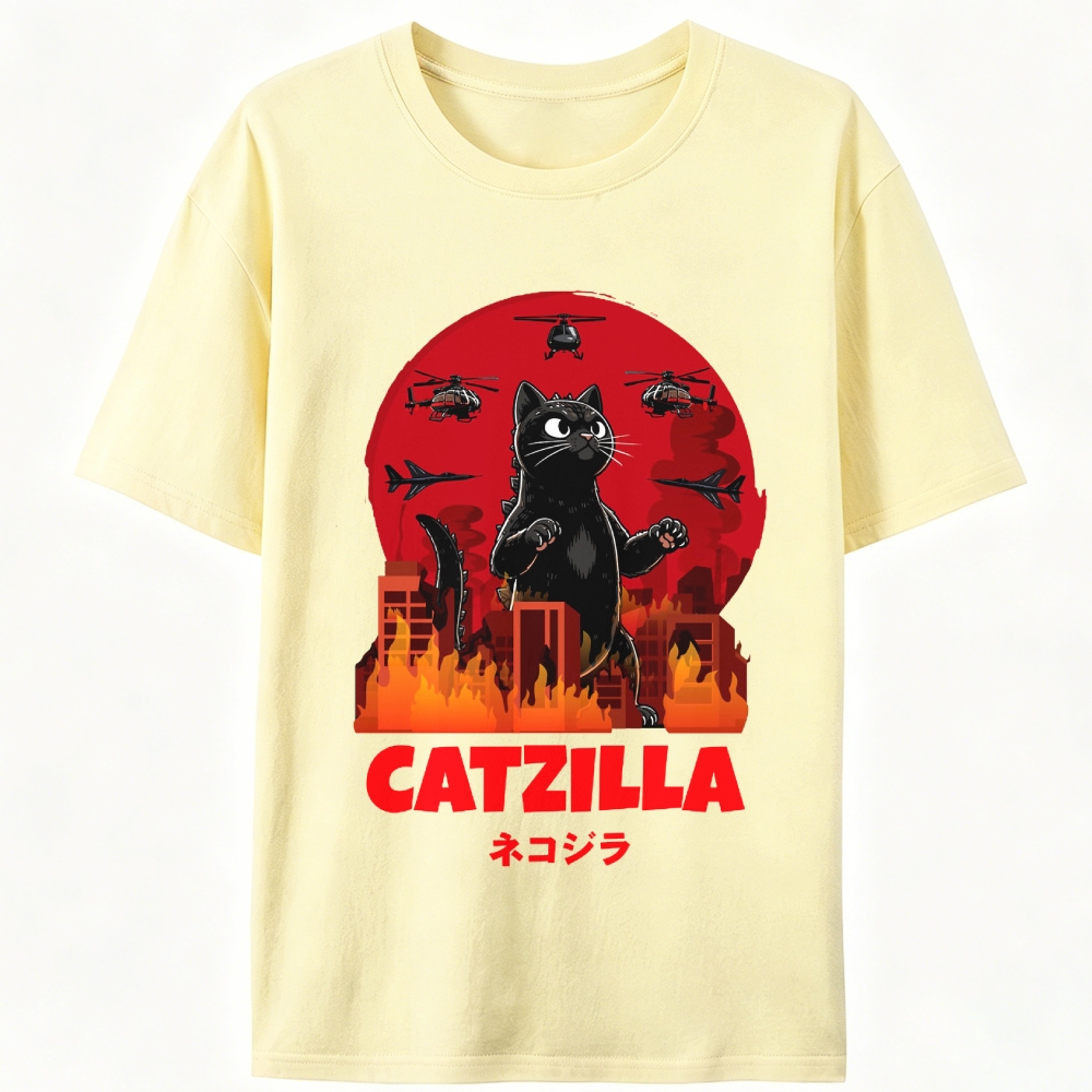 Catzilla Godzilla Parody Retro Designed for Women - Slim Fit Cotton Tee