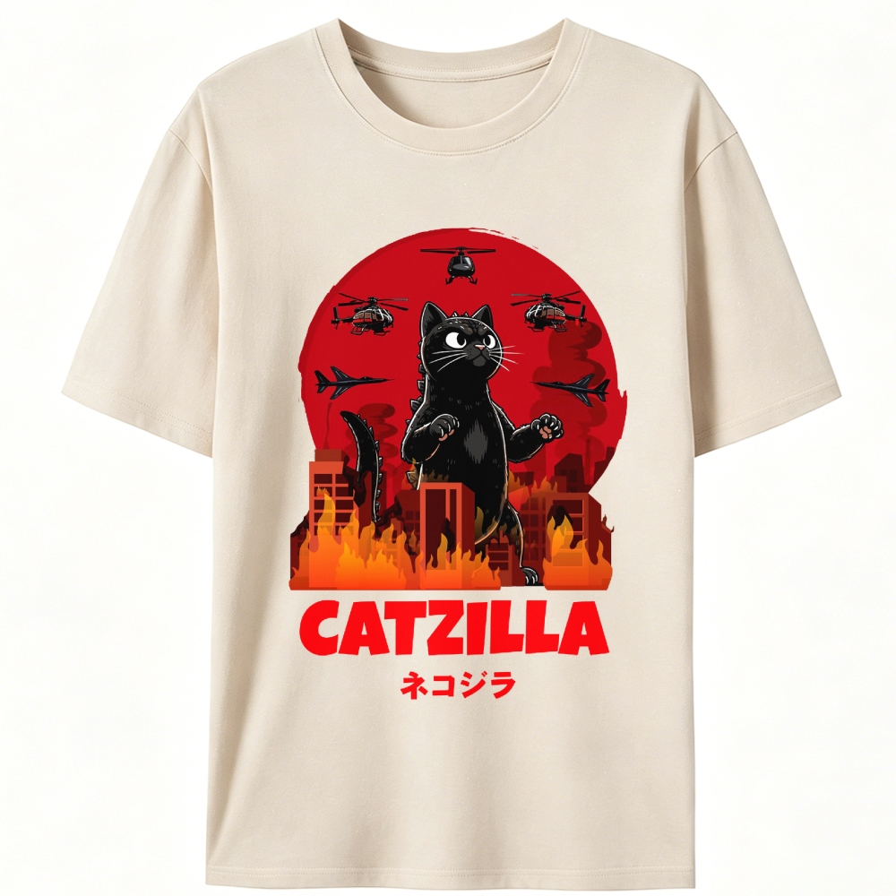 Catzilla Godzilla Parody Retro Designed for Women - Slim Fit Cotton Tee