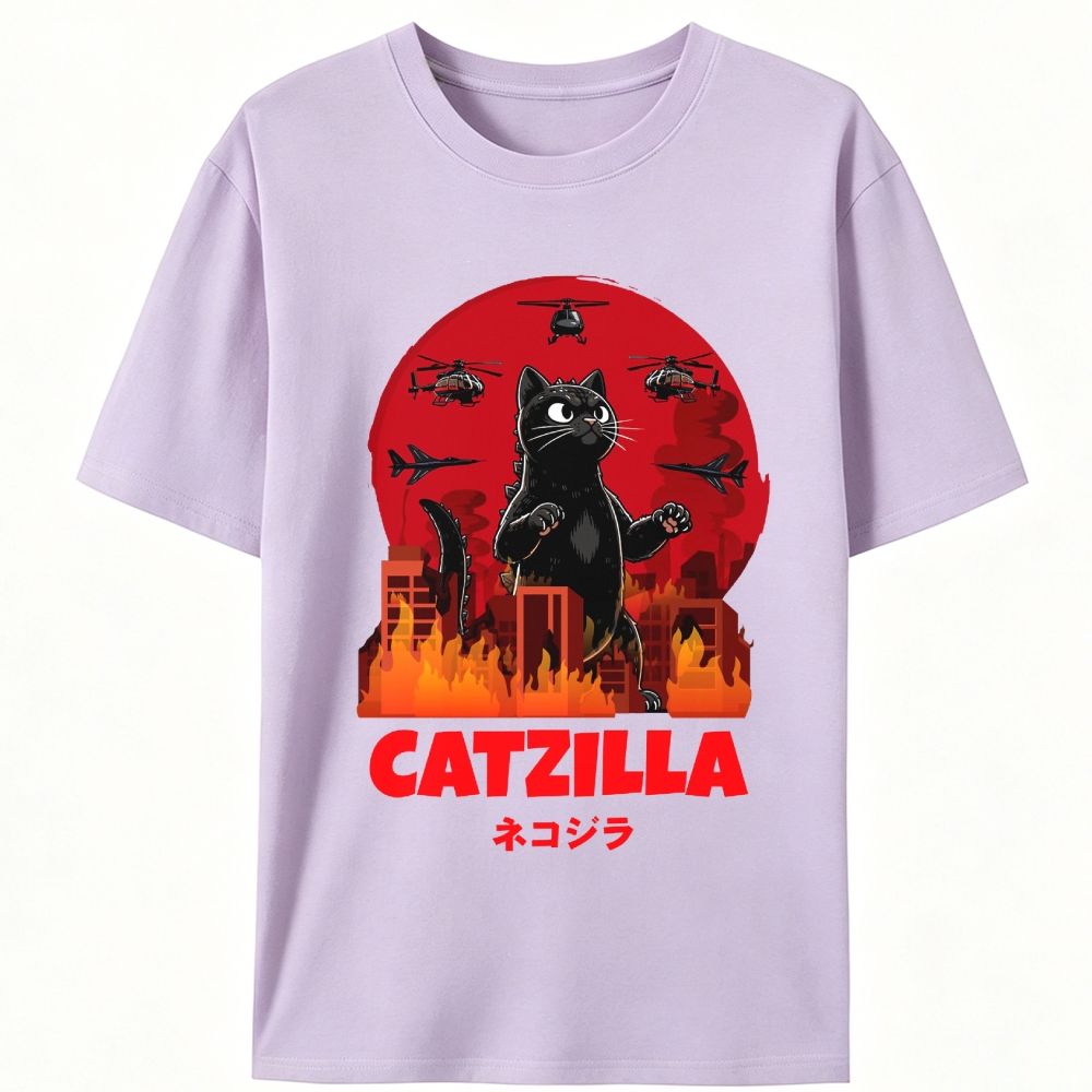 Catzilla Godzilla Parody Retro Designed for Women - Slim Fit Cotton Tee