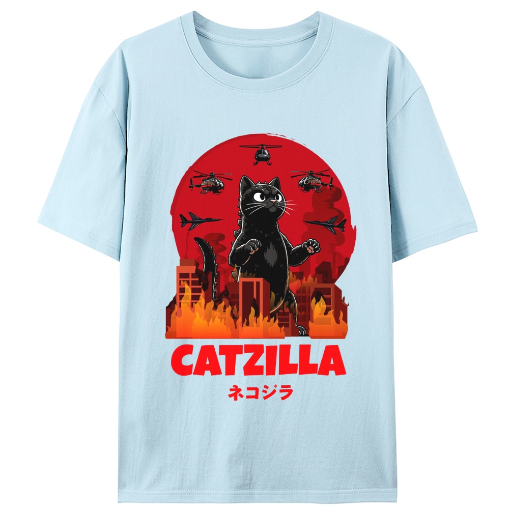 Catzilla Godzilla Parody Retro Designed for Women - Slim Fit Cotton Tee