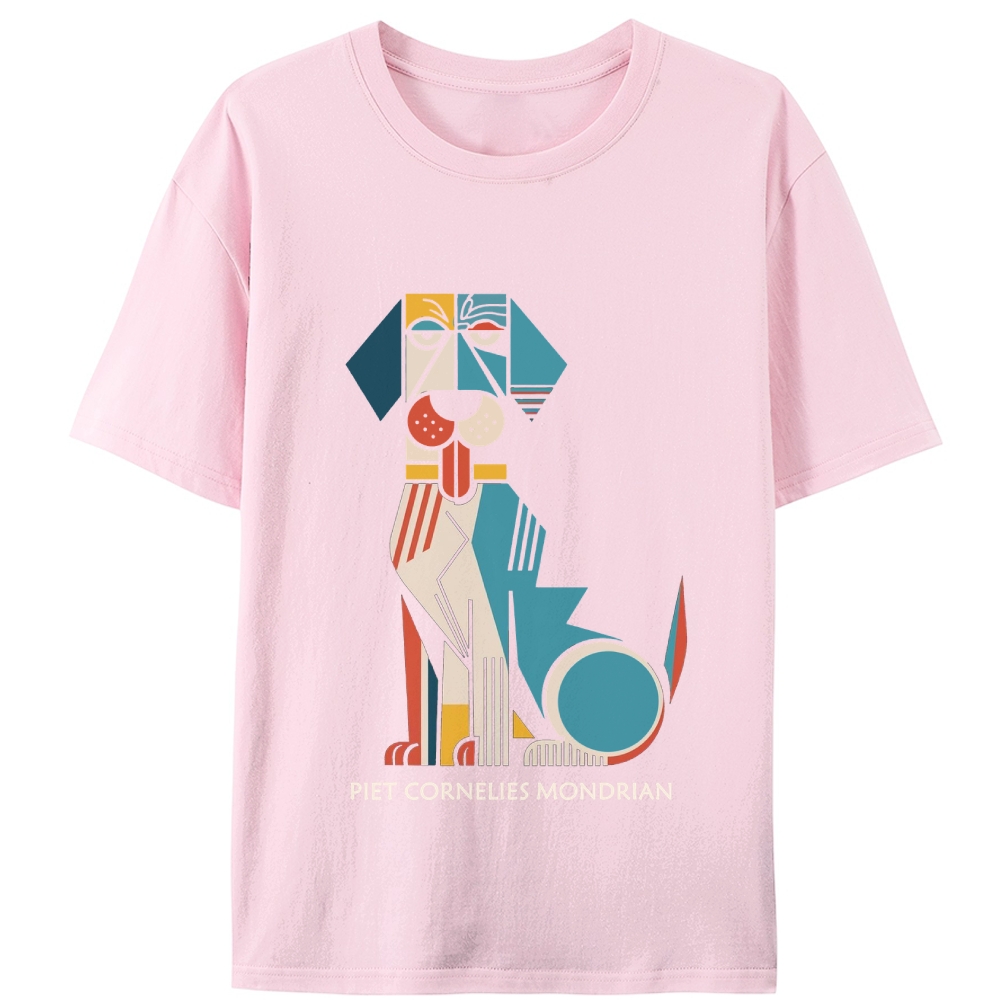Piet Mondrian Style Dog Art Retro Designed for Women - Slim Fit Cotton Tee