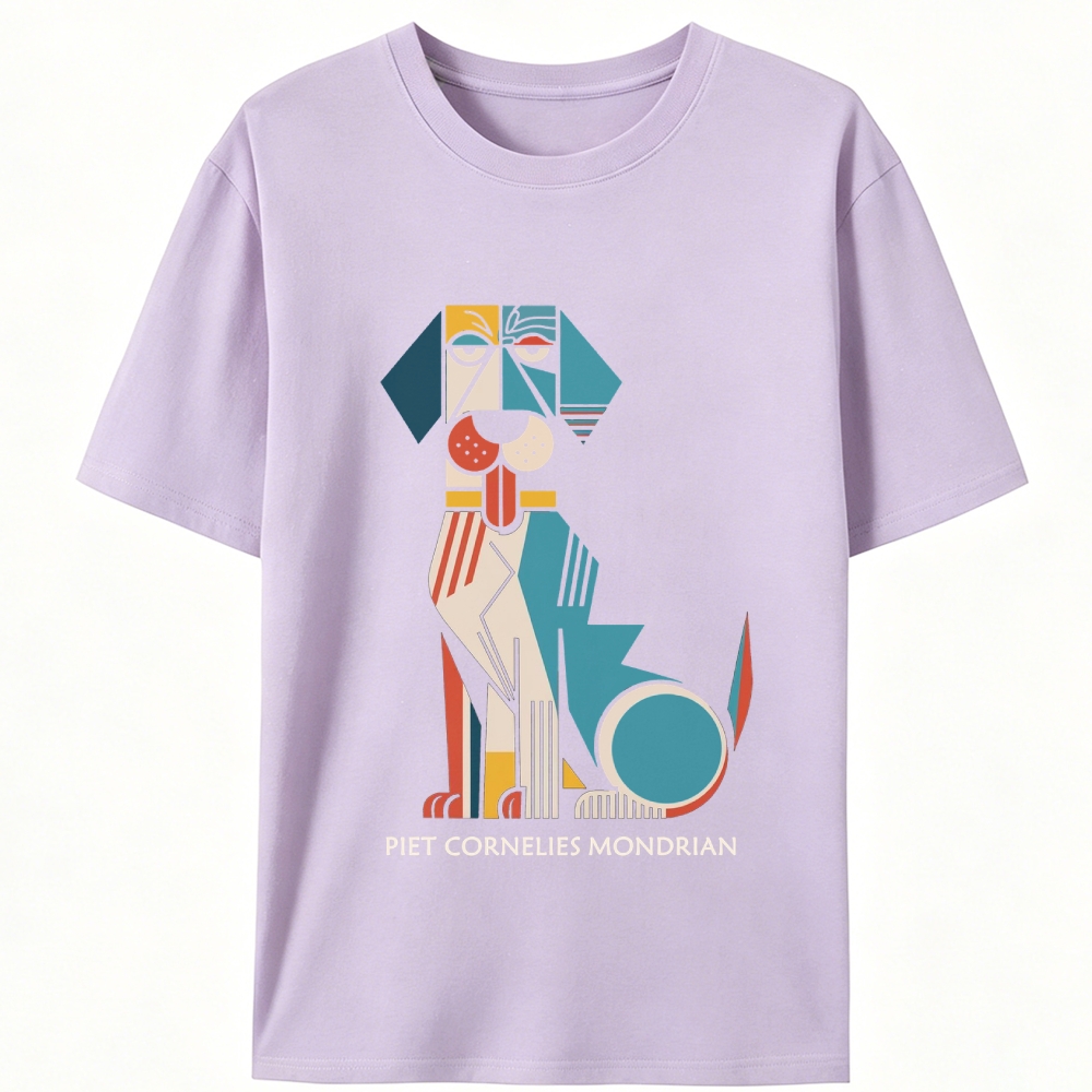 Piet Mondrian Style Dog Art Retro Designed for Women - Slim Fit Cotton Tee