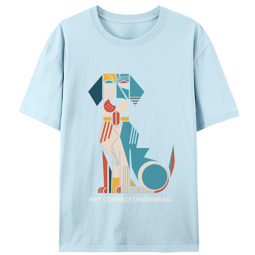 Piet Mondrian Style Dog Art Retro Designed for Women - Slim Fit Cotton Tee