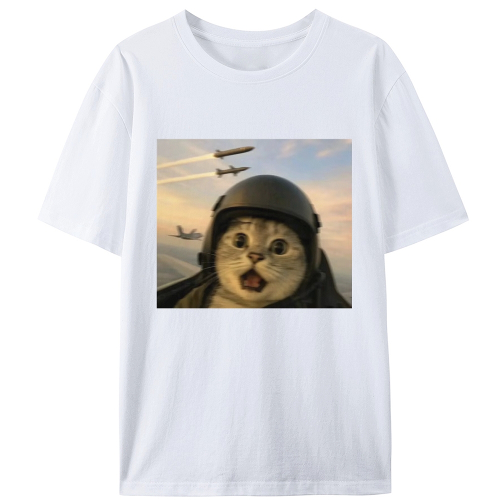 Fighter Jet Cat Pilot Meme Retro Designed for Women - Slim Fit Cotton Tee