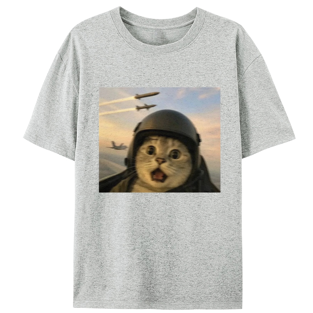 Fighter Jet Cat Pilot Meme Retro Designed for Women - Slim Fit Cotton Tee