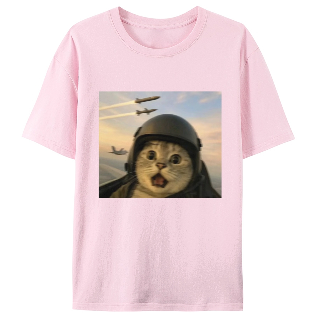 Fighter Jet Cat Pilot Meme Retro Designed for Women - Slim Fit Cotton Tee