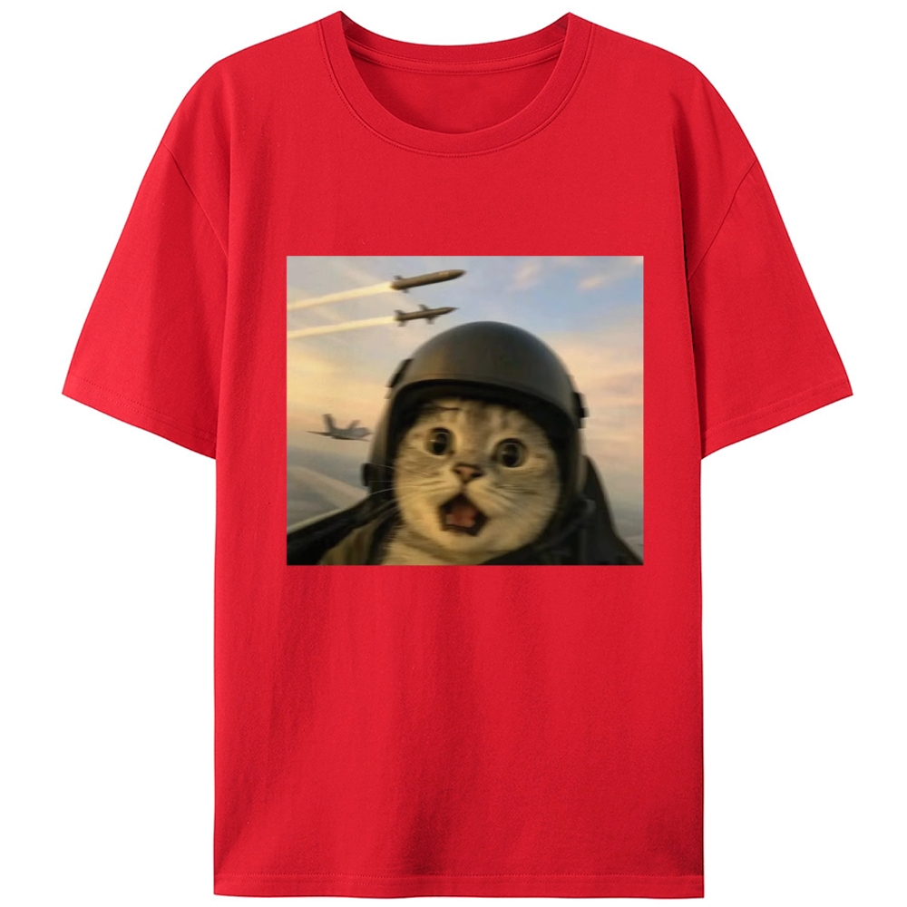 Fighter Jet Cat Pilot Meme Retro Designed for Women - Slim Fit Cotton Tee