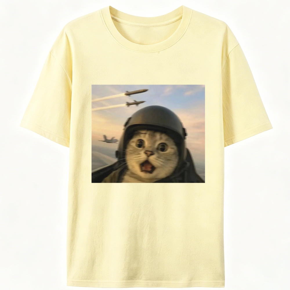 Fighter Jet Cat Pilot Meme Retro Designed for Women - Slim Fit Cotton Tee