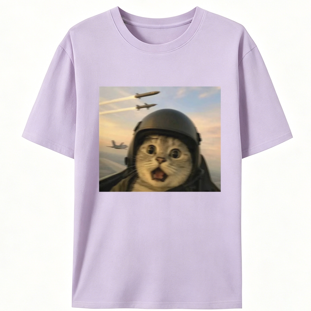 Fighter Jet Cat Pilot Meme Retro Designed for Women - Slim Fit Cotton Tee