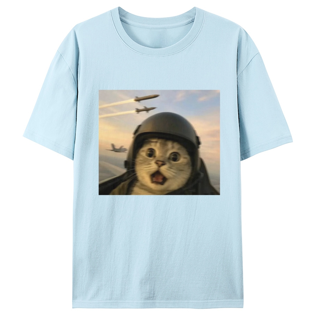 Fighter Jet Cat Pilot Meme Retro Designed for Women - Slim Fit Cotton Tee
