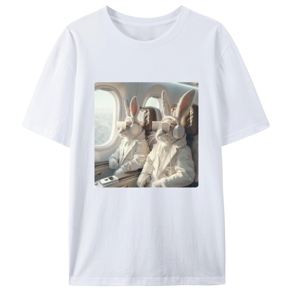 Business Bunnies In First Class Meme Retro Designed for Women - Slim Fit Cotton Tee