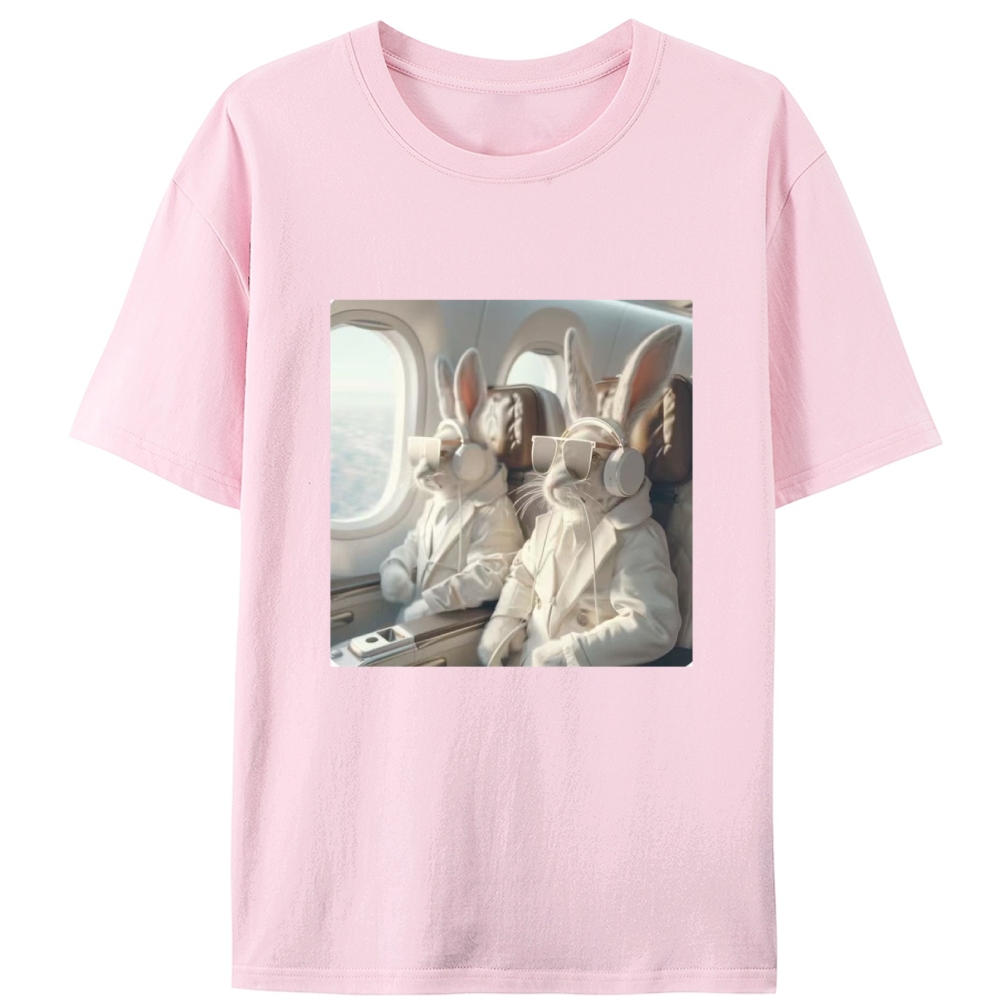 Business Bunnies In First Class Meme Retro Designed for Women - Slim Fit Cotton Tee