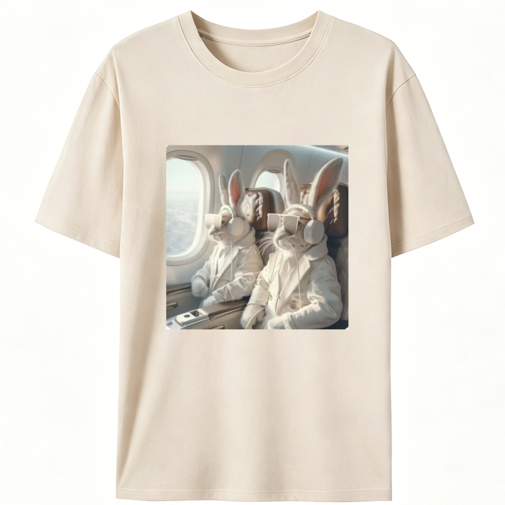Business Bunnies In First Class Meme Retro Designed for Women - Slim Fit Cotton Tee