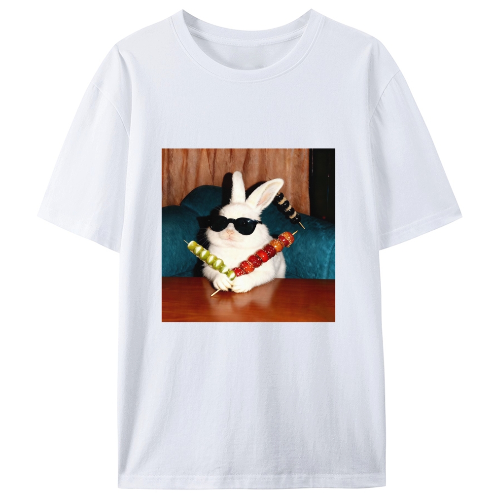 Rabbit Holding Candied Haws Sunglasses Retro Designed for Women - Slim Fit Cotton Tee