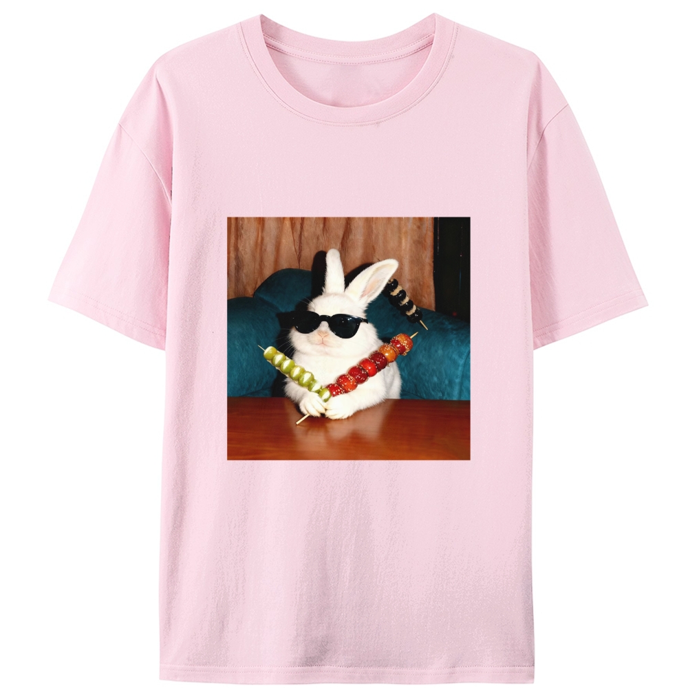 Rabbit Holding Candied Haws Sunglasses Retro Designed for Women - Slim Fit Cotton Tee