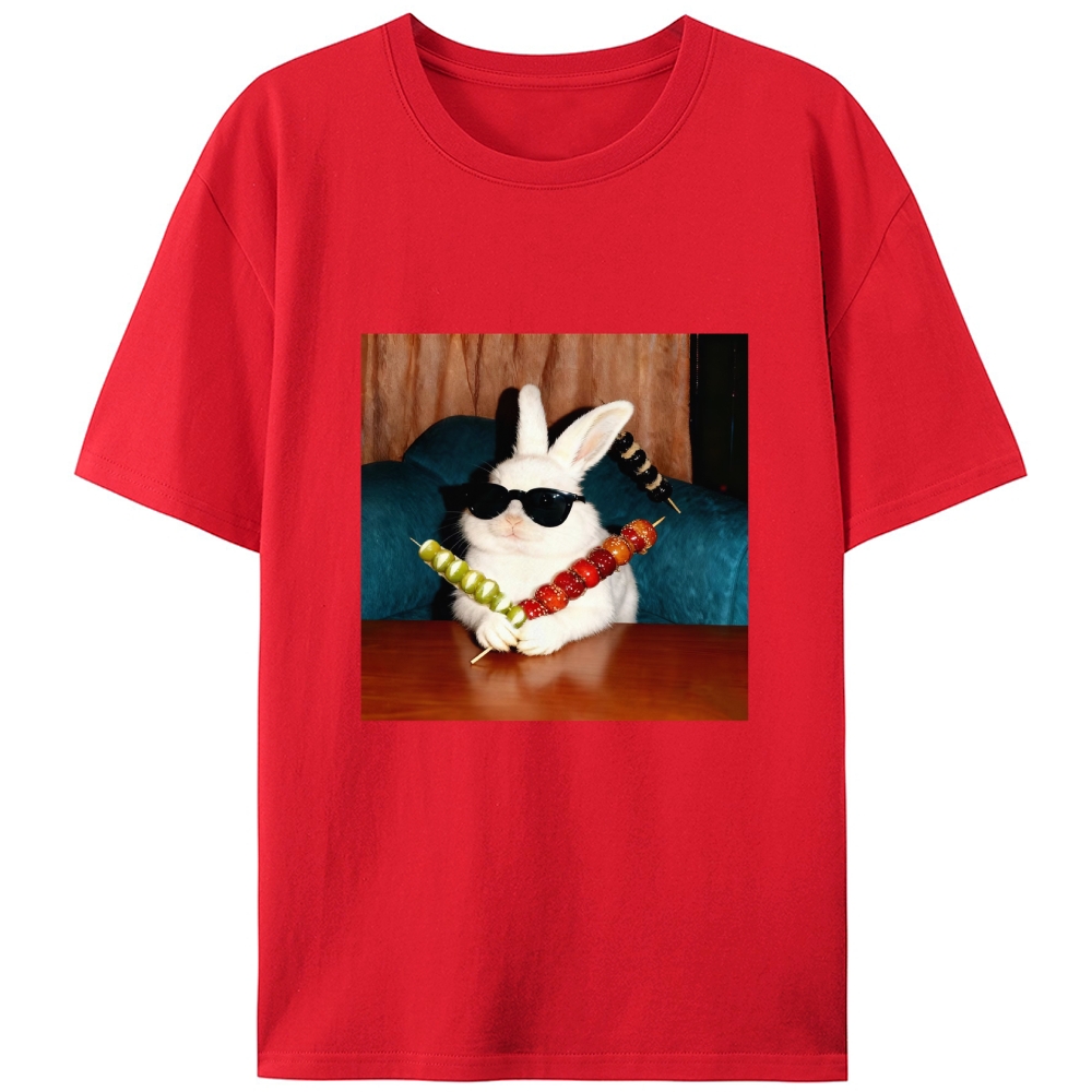 Rabbit Holding Candied Haws Sunglasses Retro Designed for Women - Slim Fit Cotton Tee