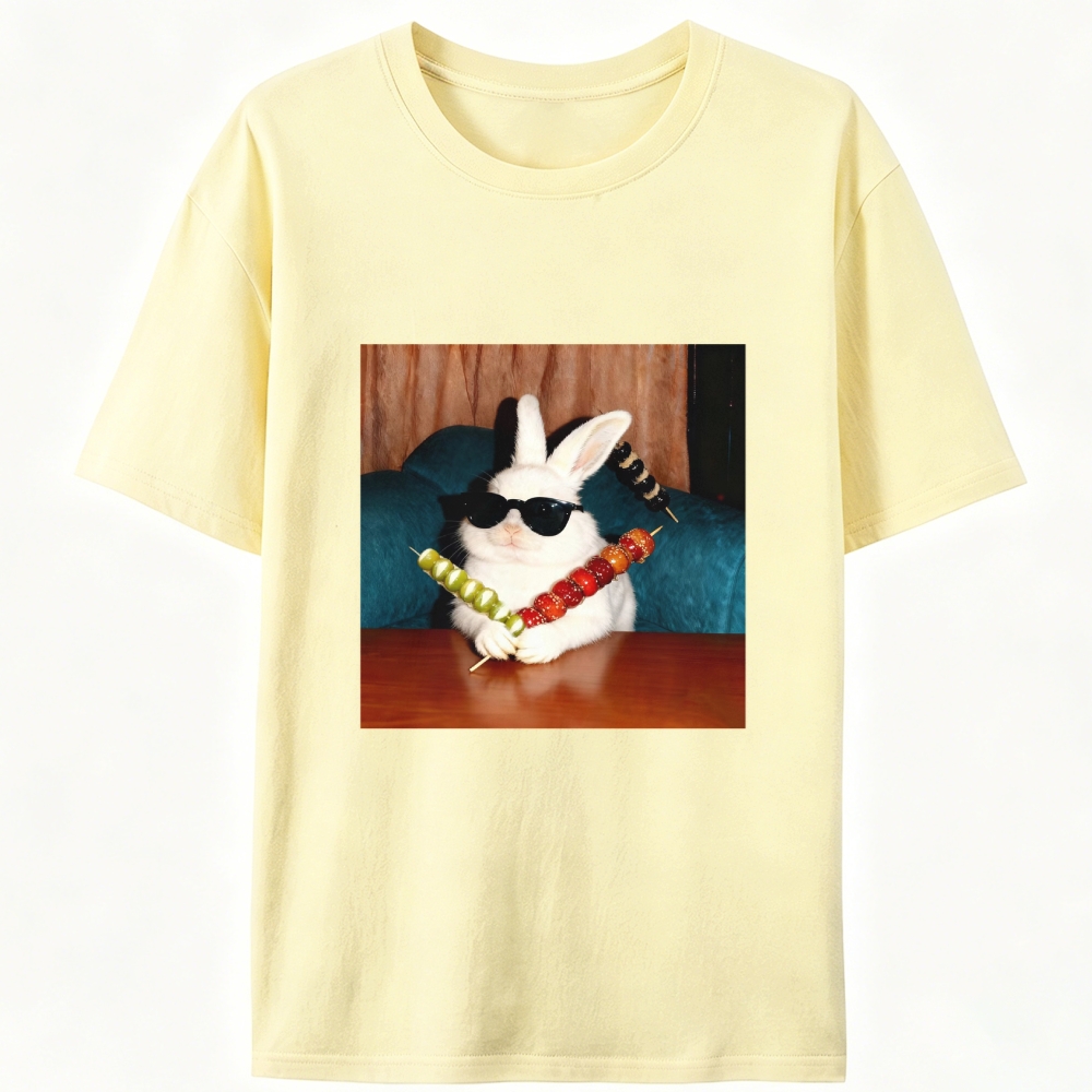 Rabbit Holding Candied Haws Sunglasses Retro Designed for Women - Slim Fit Cotton Tee