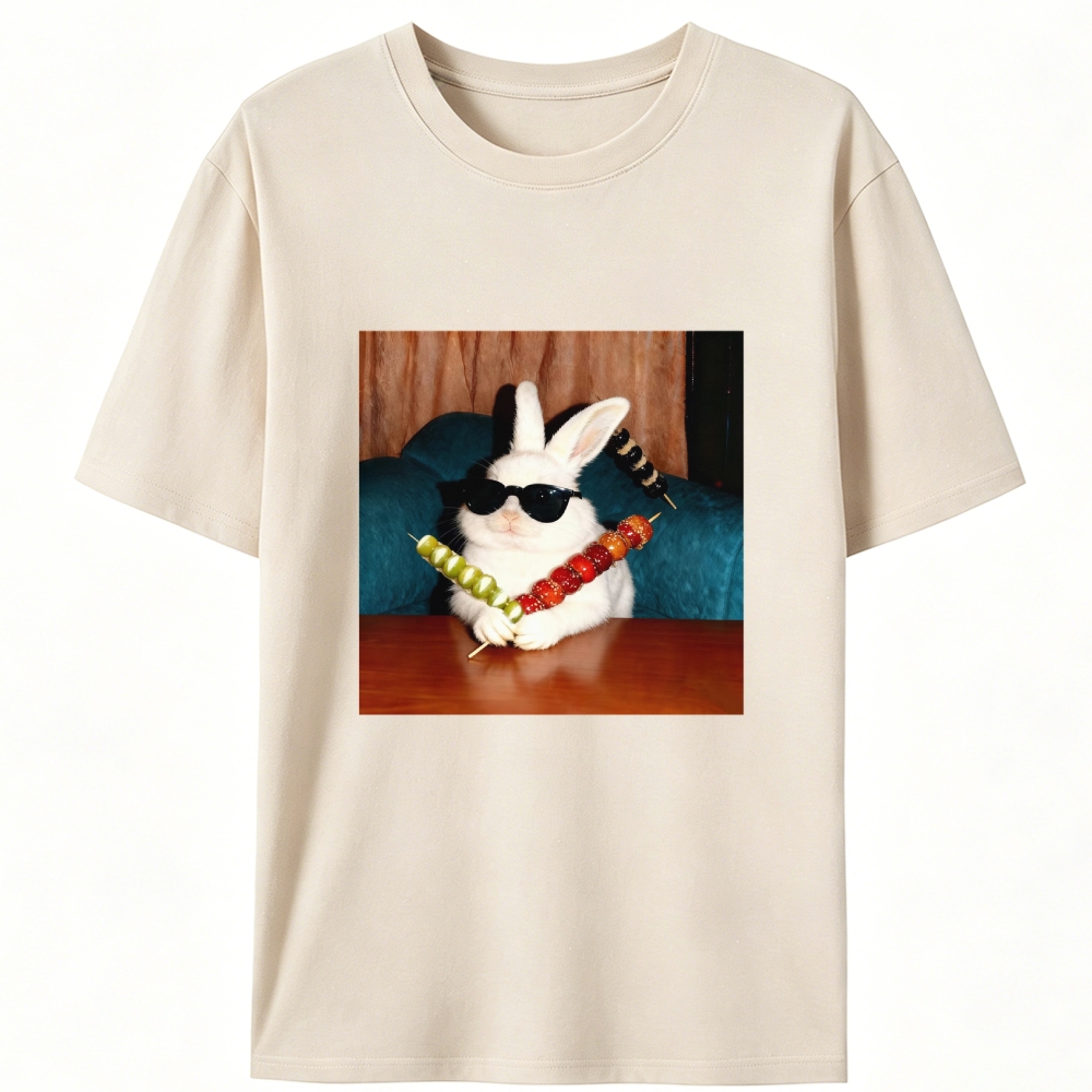 Rabbit Holding Candied Haws Sunglasses Retro Designed for Women - Slim Fit Cotton Tee