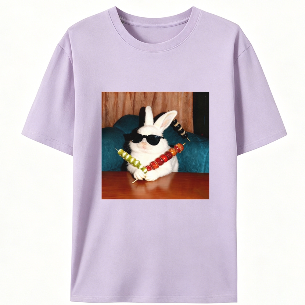 Rabbit Holding Candied Haws Sunglasses Retro Designed for Women - Slim Fit Cotton Tee