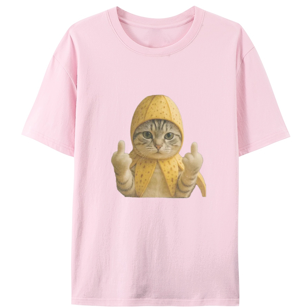 Banana Cat Middle Finger Meme Retro Designed for Women - Slim Fit Cotton Tee