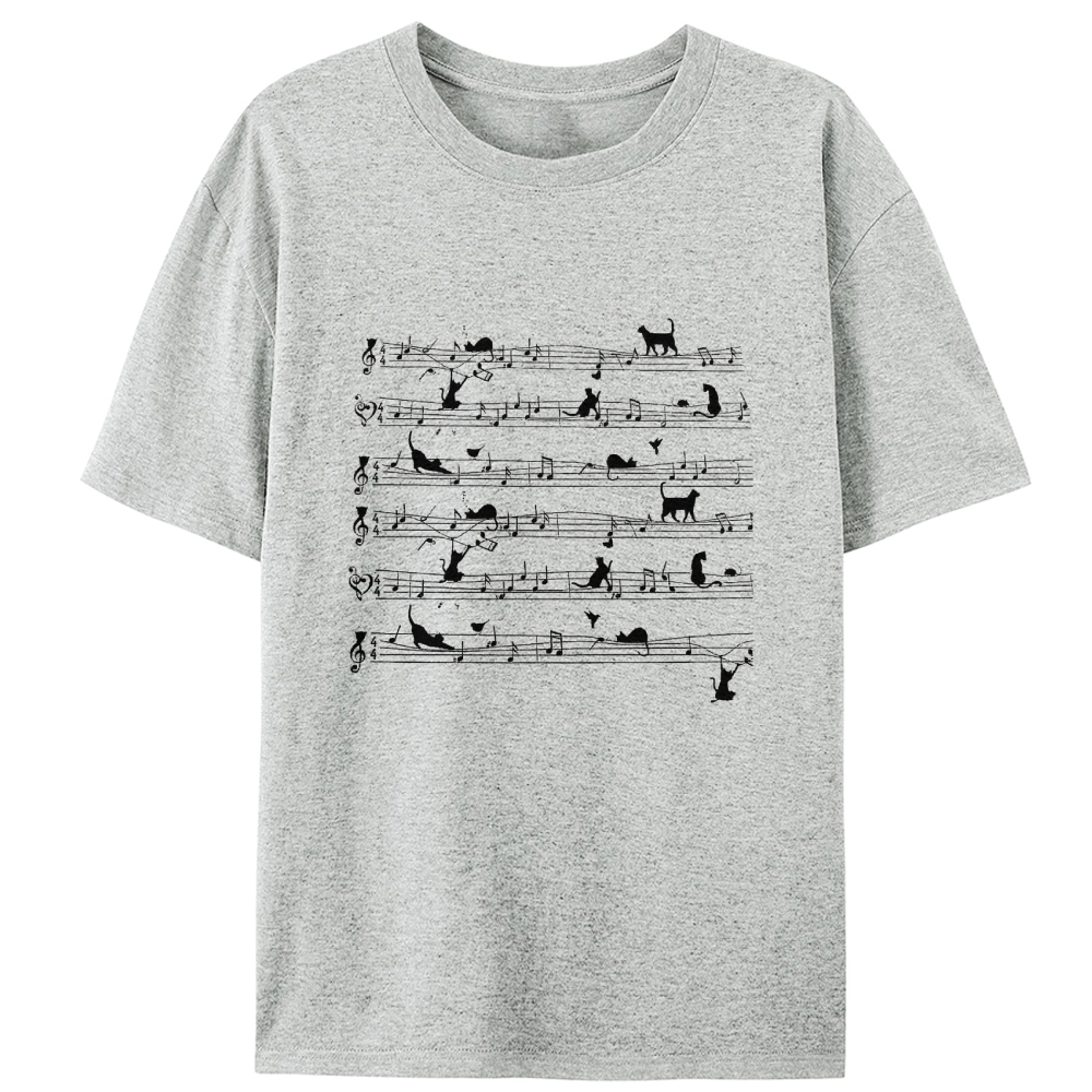 Cat Music Sheet Retro Designed for Women - Slim Fit Cotton Tee