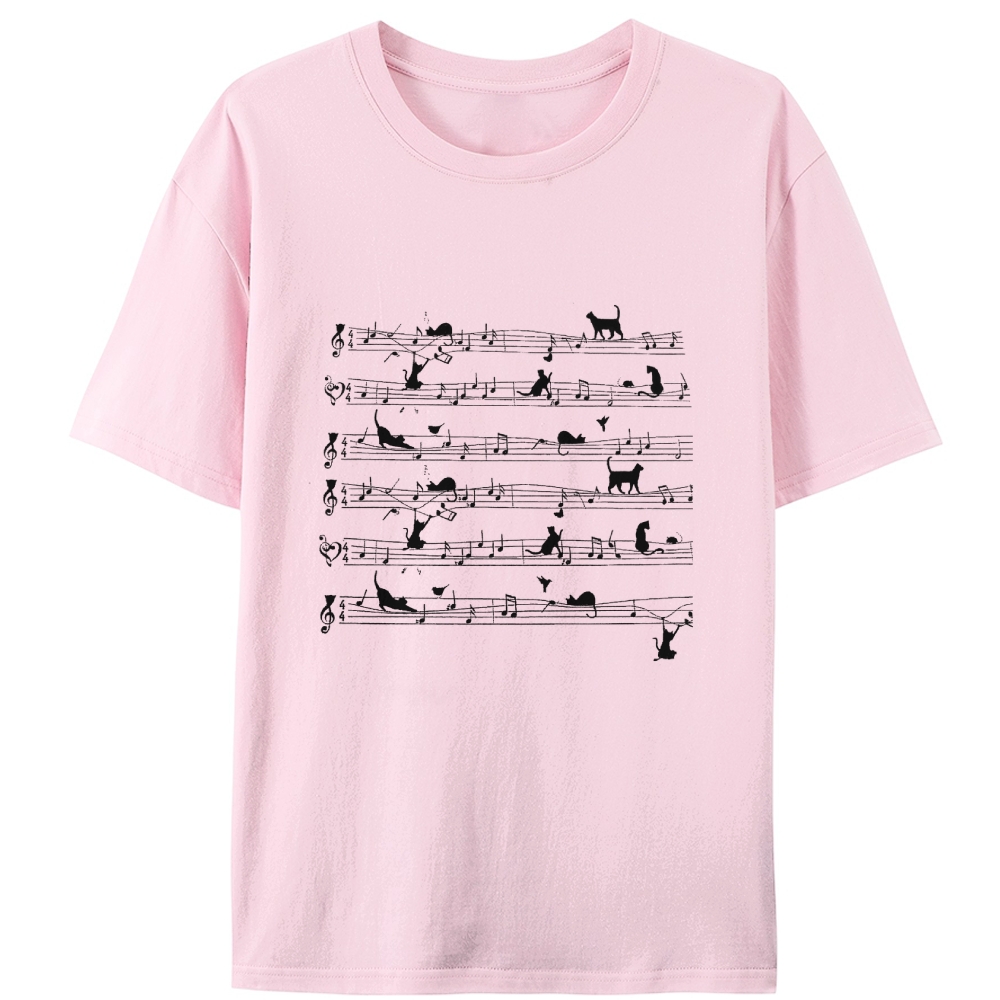 Cat Music Sheet Retro Designed for Women - Slim Fit Cotton Tee