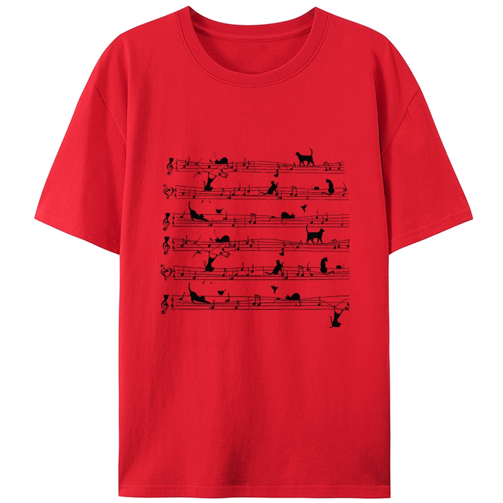 Cat Music Sheet Retro Designed for Women - Slim Fit Cotton Tee