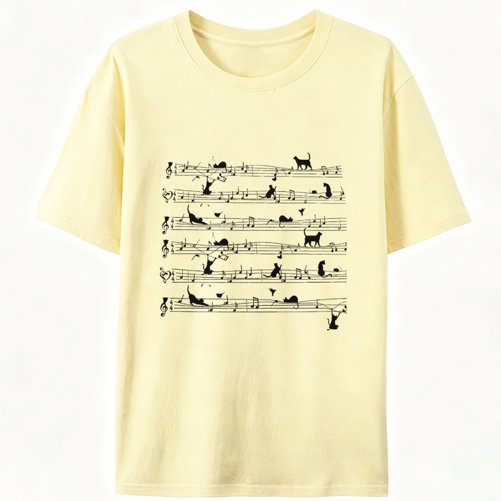 Cat Music Sheet Retro Designed for Women - Slim Fit Cotton Tee