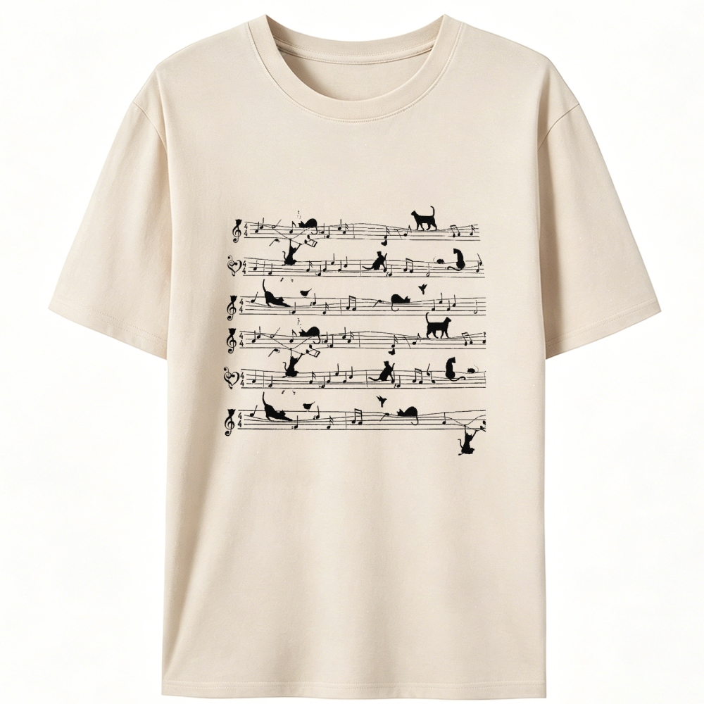 Cat Music Sheet Retro Designed for Women - Slim Fit Cotton Tee