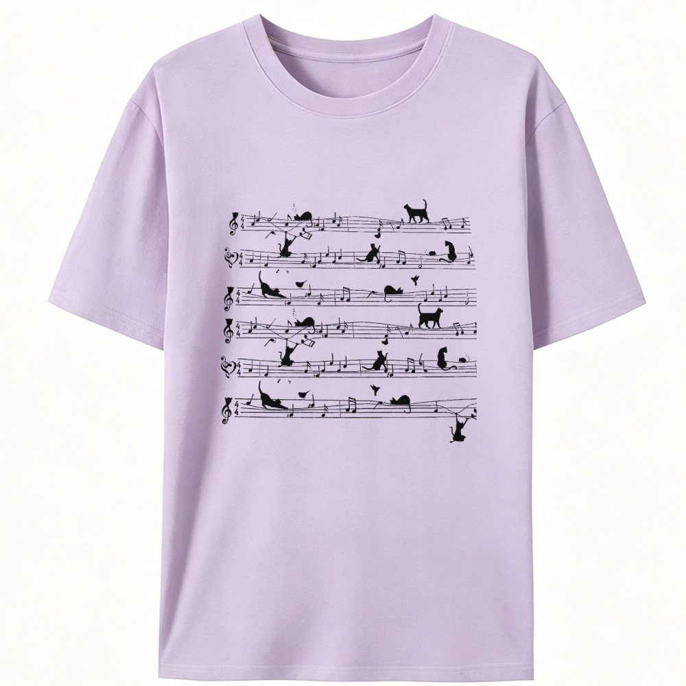 Cat Music Sheet Retro Designed for Women - Slim Fit Cotton Tee
