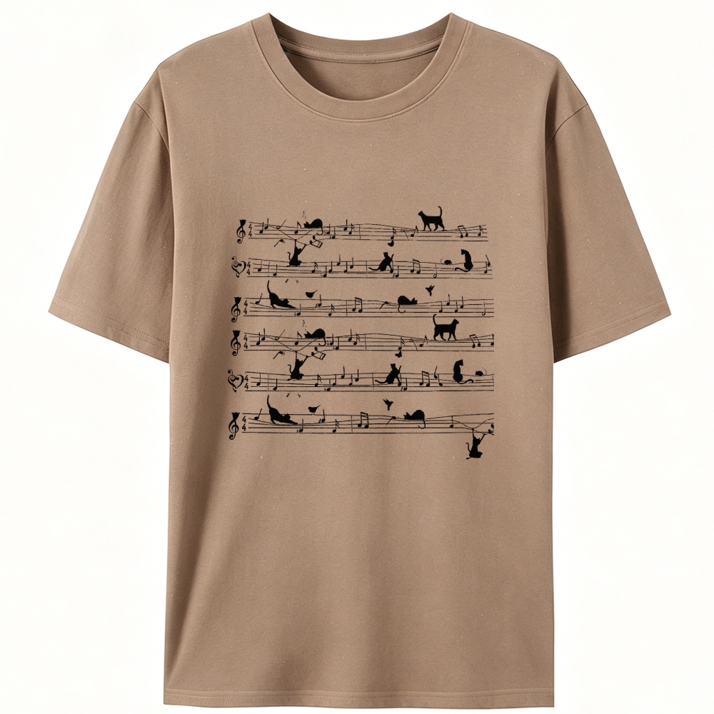 Cat Music Sheet Retro Designed for Women - Slim Fit Cotton Tee