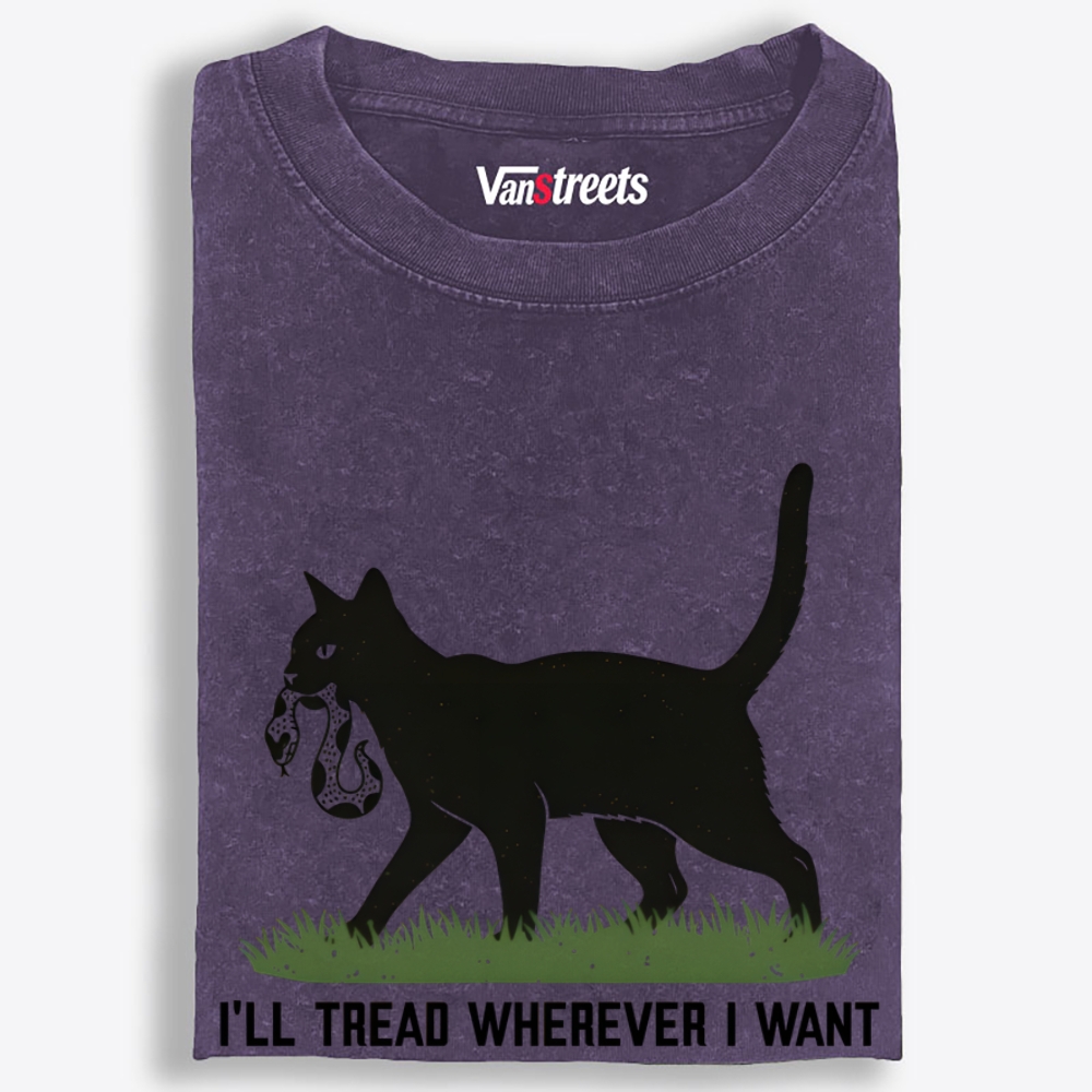 Black Cat vs Snake "I'll Tread Wherever I Want" Retro Washed T-Shirt | 100% Cotton | Streetwear Essential