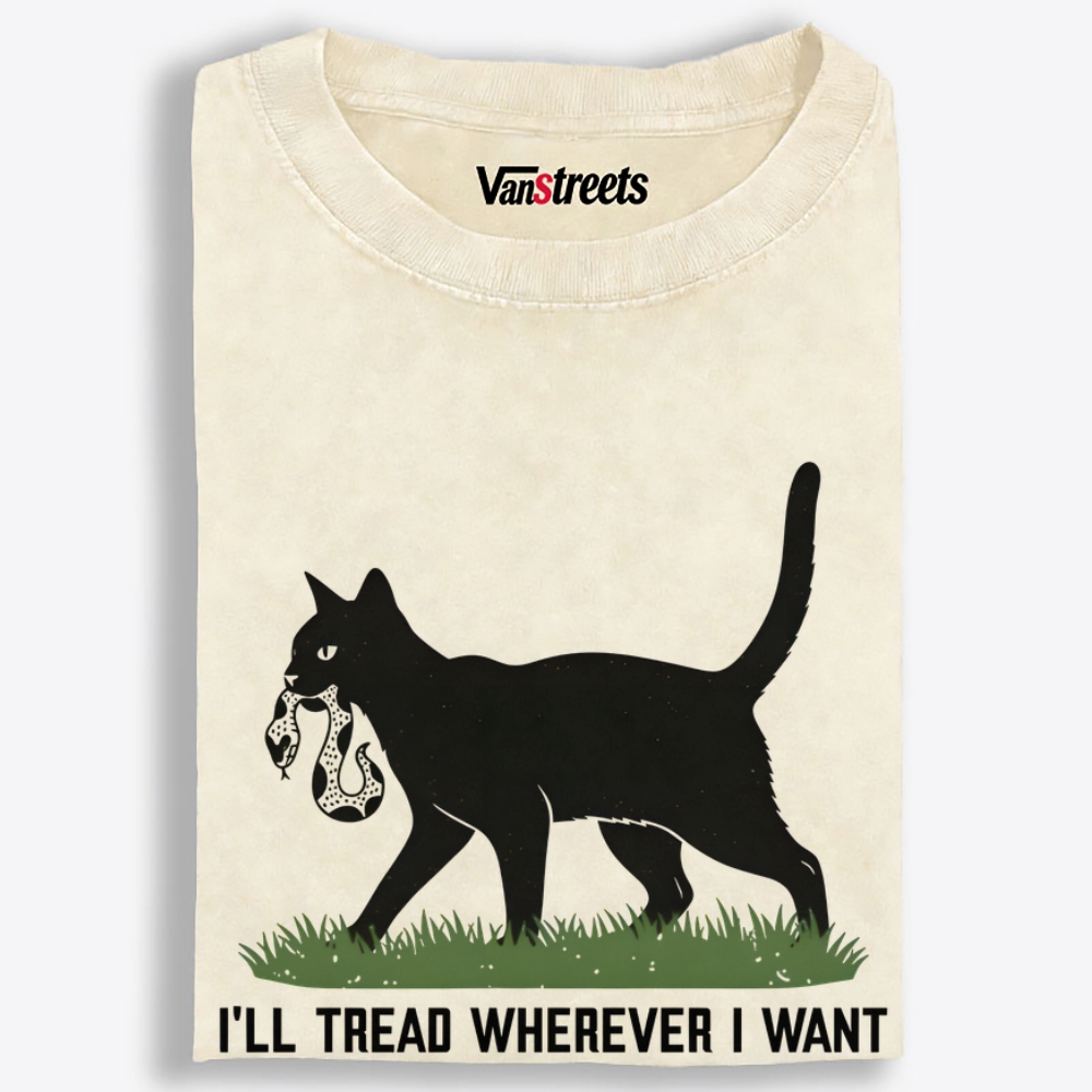 Black Cat vs Snake "I'll Tread Wherever I Want" Retro Washed T-Shirt | 100% Cotton | Streetwear Essential