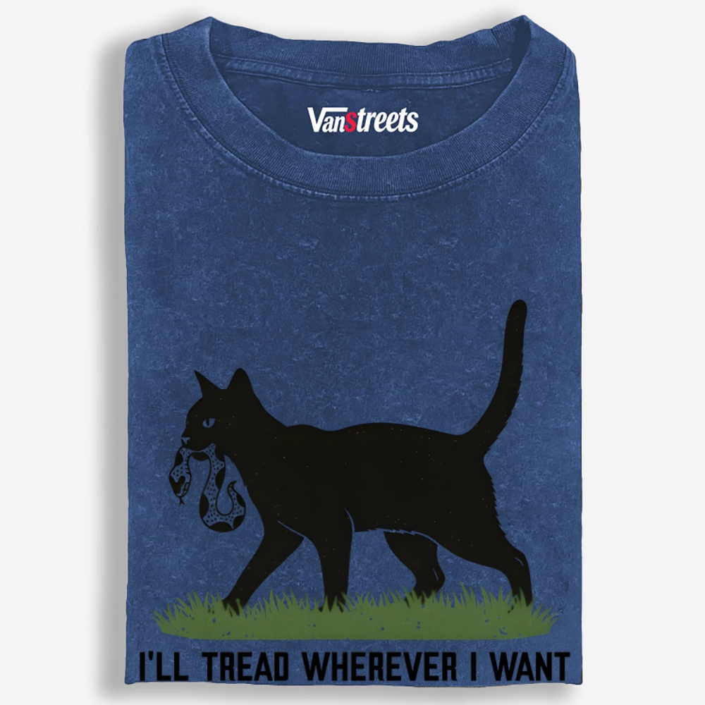 Black Cat vs Snake "I'll Tread Wherever I Want" Retro Washed T-Shirt | 100% Cotton | Streetwear Essential