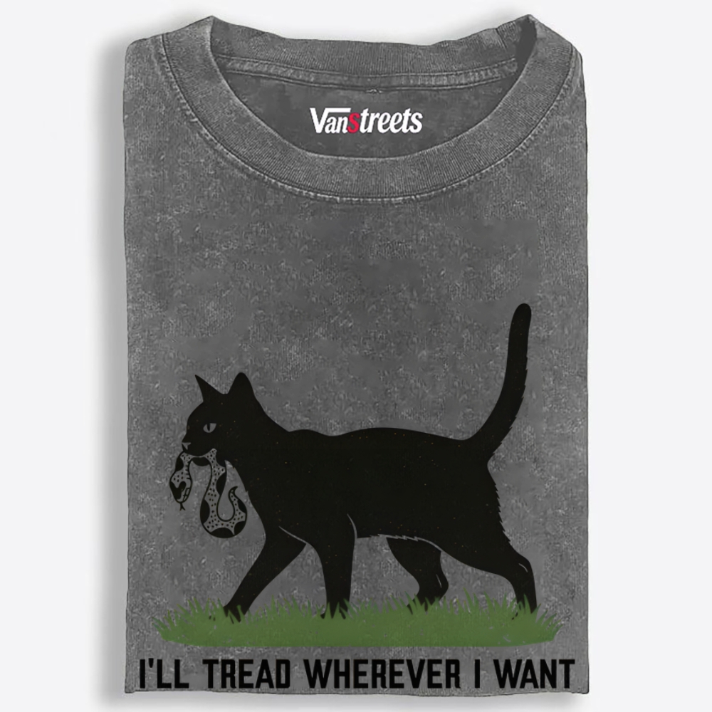 Black Cat vs Snake "I'll Tread Wherever I Want" Retro Washed T-Shirt | 100% Cotton | Streetwear Essential