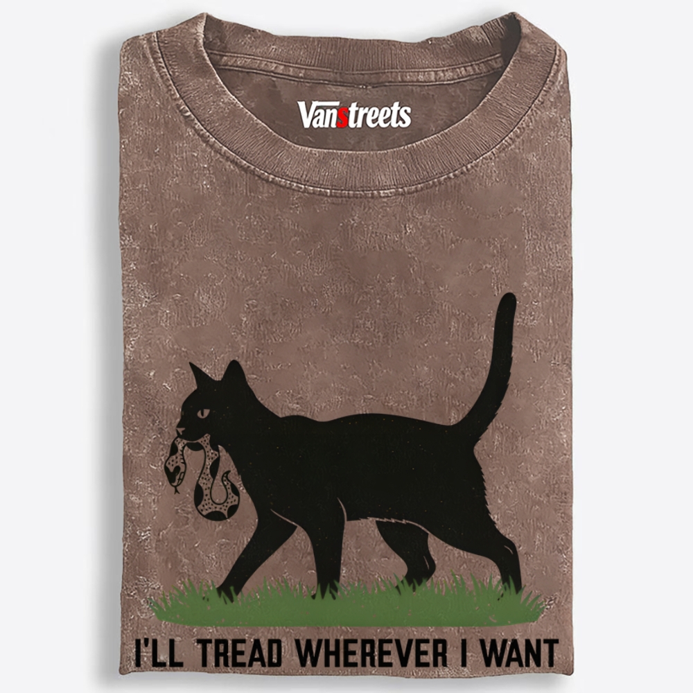 Black Cat vs Snake "I'll Tread Wherever I Want" Retro Washed T-Shirt | 100% Cotton | Streetwear Essential