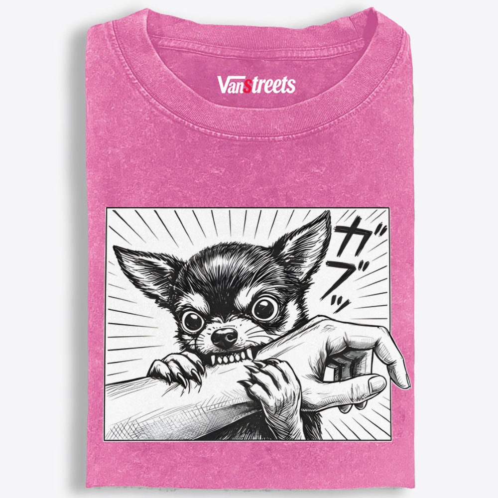 Small Dog, Big Bite Retro Washed T-Shirt | 100% Cotton | Streetwear Essential