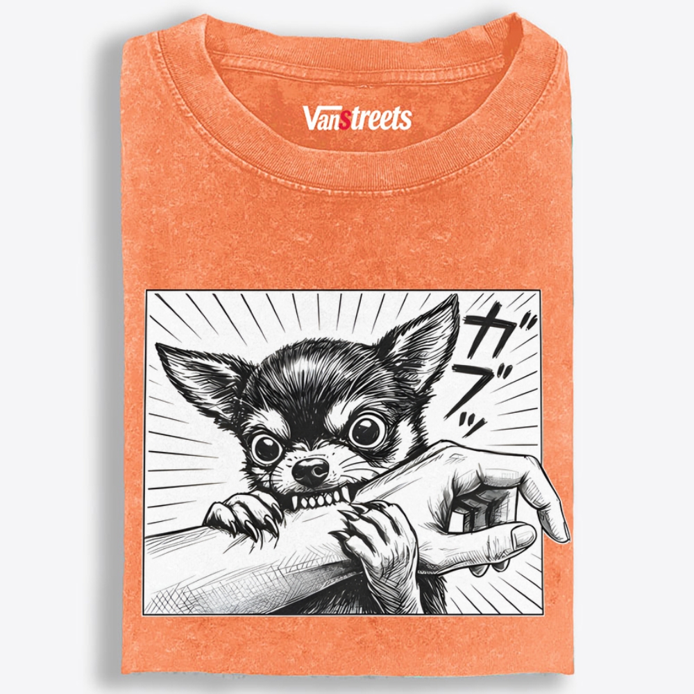 Small Dog, Big Bite Retro Washed T-Shirt | 100% Cotton | Streetwear Essential