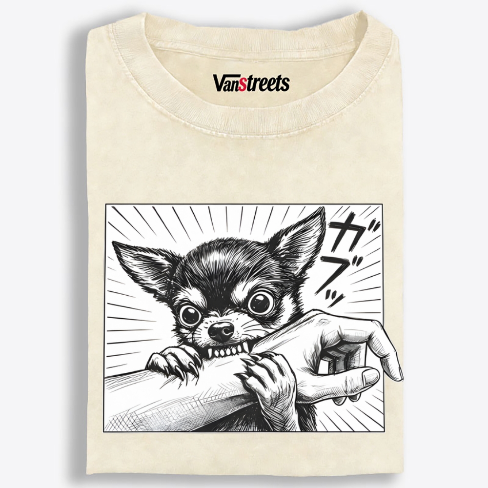 Small Dog, Big Bite Retro Washed T-Shirt | 100% Cotton | Streetwear Essential