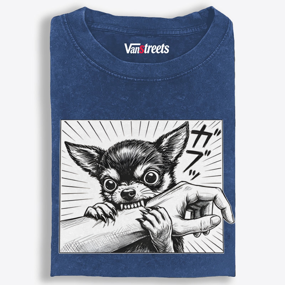 Small Dog, Big Bite Retro Washed T-Shirt | 100% Cotton | Streetwear Essential