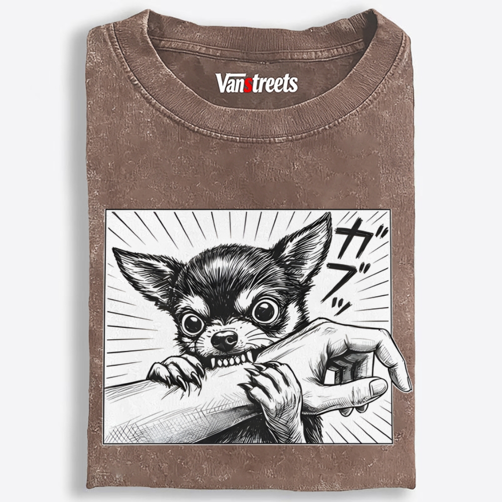Small Dog, Big Bite Retro Washed T-Shirt | 100% Cotton | Streetwear Essential