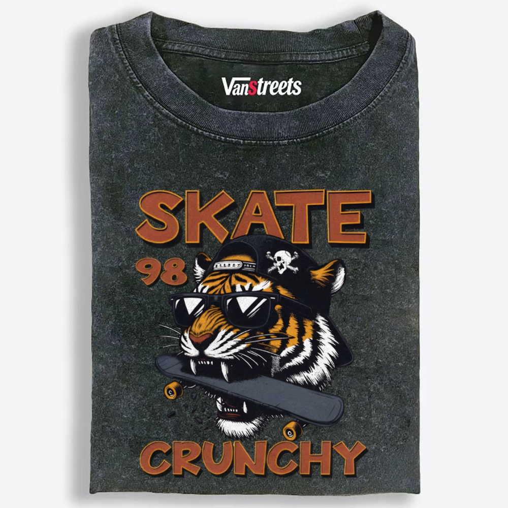 Skate Crunchy Tiger Retro Washed T-Shirt | 100% Cotton | Streetwear Essential