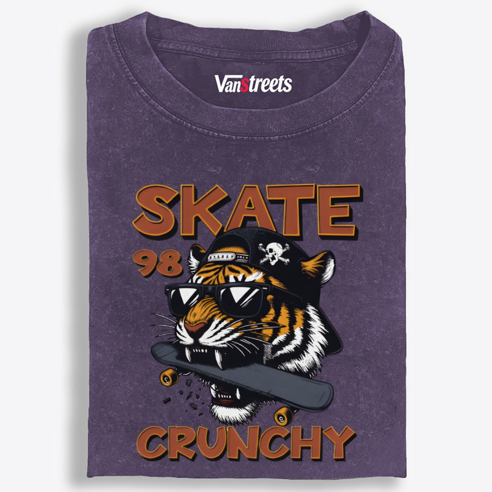 Skate Crunchy Tiger Retro Washed T-Shirt | 100% Cotton | Streetwear Essential