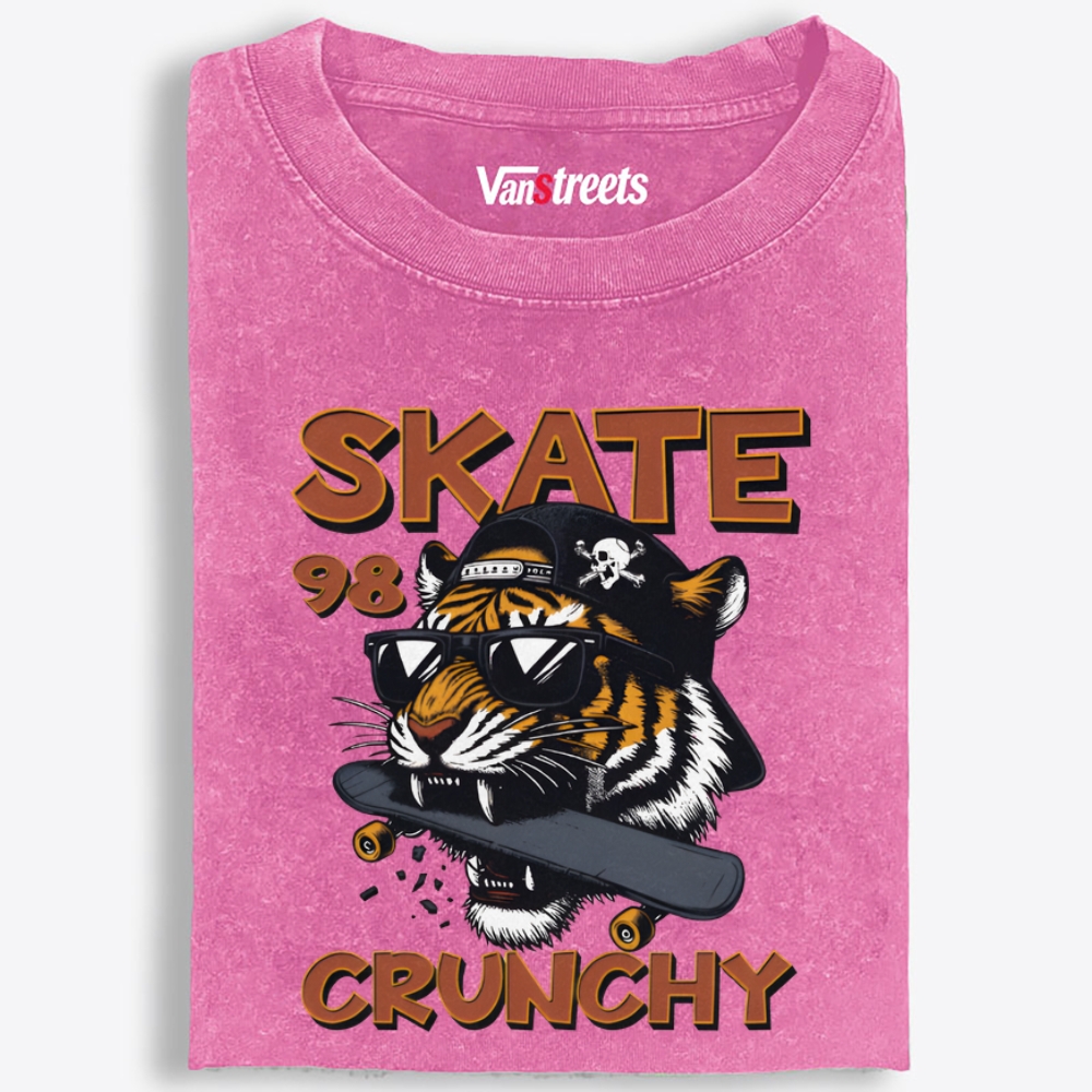 Skate Crunchy Tiger Retro Washed T-Shirt | 100% Cotton | Streetwear Essential