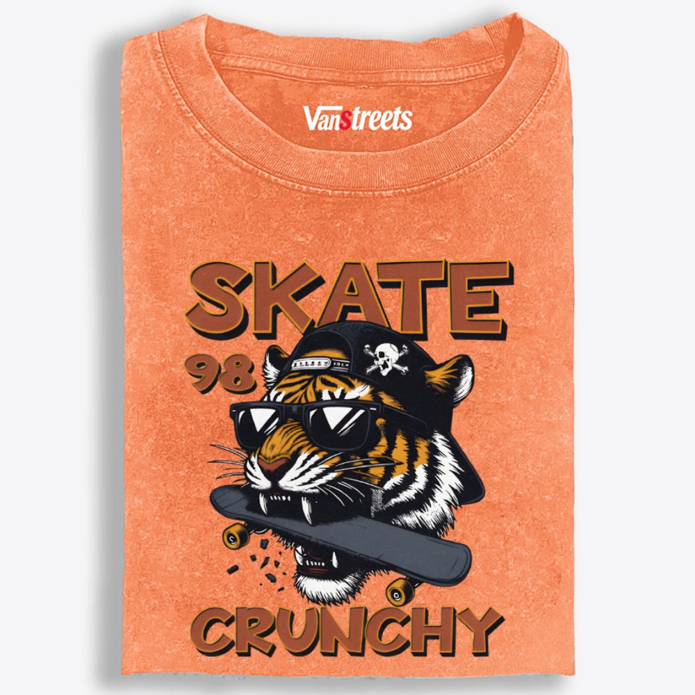 Skate Crunchy Tiger Retro Washed T-Shirt | 100% Cotton | Streetwear Essential