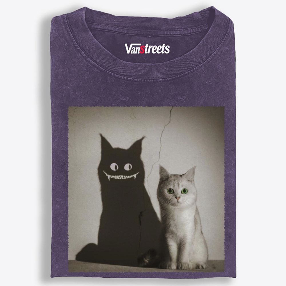 Innocent Cat, Evil Shadow Retro Washed T-Shirt | 100% Cotton | Streetwear Essential