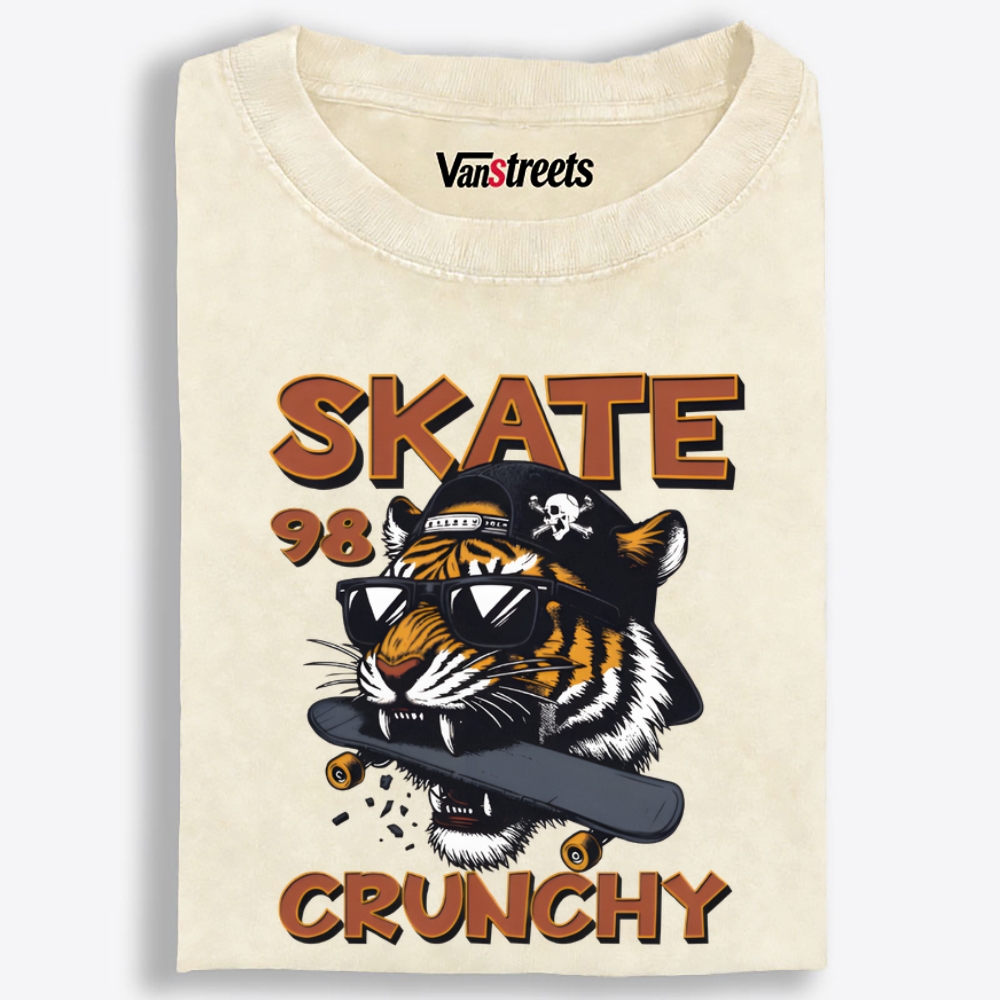 Skate Crunchy Tiger Retro Washed T-Shirt | 100% Cotton | Streetwear Essential