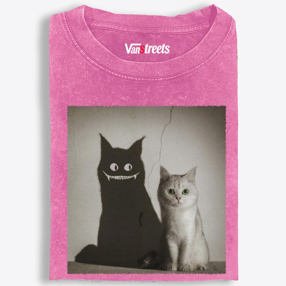 Innocent Cat, Evil Shadow Retro Washed T-Shirt | 100% Cotton | Streetwear Essential